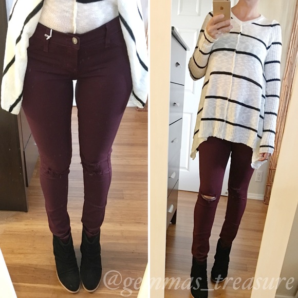 KanCan Denim - Burgundy Distressed Skinny Jeans